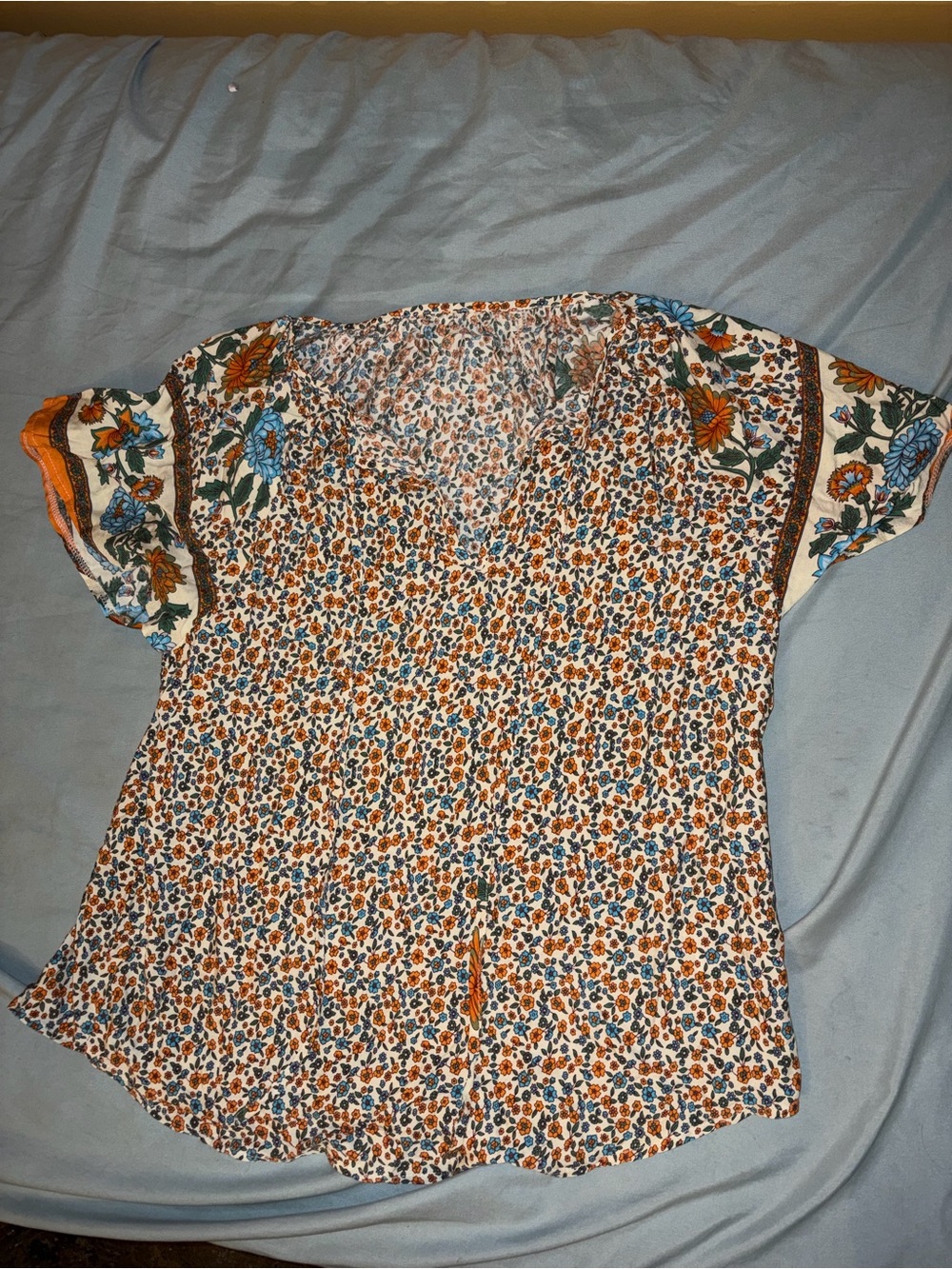 Blue and Orange Floral Blouse